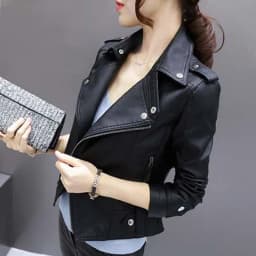 Casual Motorcycle Style Short PU Leather Jacket Women's Slim Fit Black Spring Autumn New Arrival Ladies' High Waist Coat