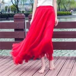 High-grade Double Layer Skirts Spring Summer Elastic High Waist Large Swing Gauze Chiffon Skirt A-line Pleated Long Beach Skirt