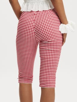 Women Plaid Capri Pants Mid Rise Side Split Knee Length Trousers Casual Leggings for Daily Party Club