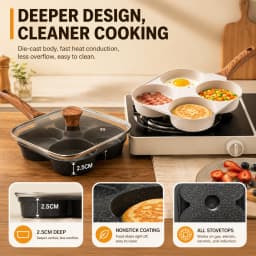 Deepened Divided Egg Frying Pan 4 Section Pancake Maker Aluminum Alloy Omelet Cooker Pan With Glass Lid For All Stoves