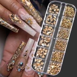 Nail Art Rhinestones Kit 2400pcs Nail Gems Ab Flatback Rhinestones Gems Stones with Storage Organizer for Design Bright Holiday