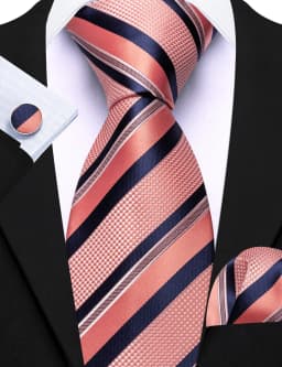 Fashion Diagonal Striped Tie Set for Men Formal Party Business Wedding Necktie Handkerchief Cufflinks 3PCS Suit Accessories