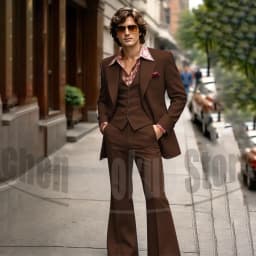 Vintage 3 Piece Men Suit Peak Lapel Single Breasted Tuxedo 70s Disco Groom Custom Bespoke Male Retro Stage Formal Costume Wear