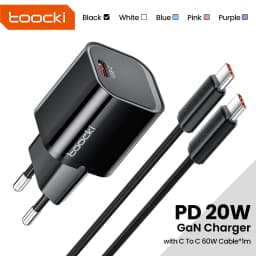 Toocki PD 20W Type C GaN Charger Fast Charging For iPhone 17 16 Pro Max Samsung Xiaomi Mini KR Plug USB-C Charger With 60W Cable