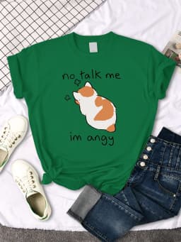 No Talk Me Cute Angy Cat T-Shirt Woman Solid Tops Women Harajuku Style Casual Tees Oversize Soft Female Short Sleeve