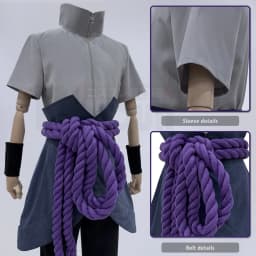 HOLOUN Uchiha Sasuke Anime Cosplay Costume Wig Grey Top Pants Belt Halloween Christmas Convention Adult Unisex Gift
