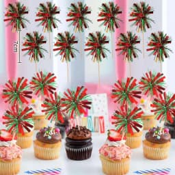 10-30Pcs Firework Cupcake Topper Christmas New Year Cake Decor Foil Toothpicks for Christmas, Picnics, Bar, Birthday Party