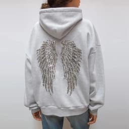 Shiny Wing Hip Hop Pattern Embroidery Aesthetic Hoodies Y2k Oversized Loose Clothes Pullover Sweatshirt Street Women Clothing
