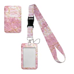 Simple Marble Heart Rainbow Card Holder with Buckle Lovely Hanging Rope ID Pass Hang Accessories Holder Lanyard Passr Case