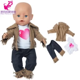 38cm doll clothes for 43cm Bebe doll boy clothes pants blue elephant set for 17" doll fur pajama