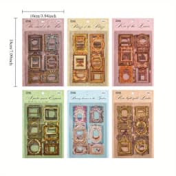 6 Sheets/pack Art World Waterproof PET Retro Frame Sticker DIY Creative Scrapbooking Junk Journal Diary Album Decoration Collage