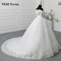 Y&M Novias Customized Off Shoulder Plus Size Vestido De Noiva Wedding Dress Long Train or Floor Appliqe Bridal Tulle Mariage