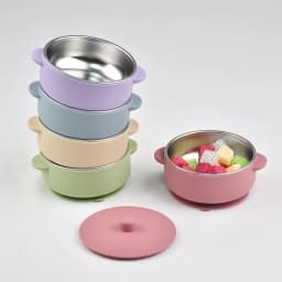 300ml Baby Training Bowl with Lid, 300ML 2-in-1 Stainless Steel & Silicone Feeding Set, Unbreakable Weaning Bowl