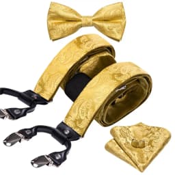 Burgundy Black White  Mens Suspender Adjustable 6 Clips Jacquard Braces Bowtie Hanky Cufflinks Set Silver Gold