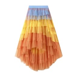 Women's Tulle Skirt Ruffle Multilayer Mesh A Line Tier Tutu Prom Irregular High Waisted Gradient Rainbow TulleLong Skirt 1379