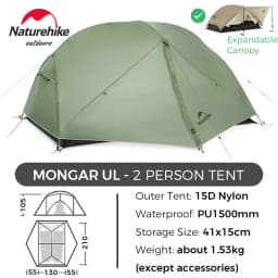 Naturehike Mongar 2 UL/PRO 1-2 Person Backpacking Tent Nylon Waterproof Ultralight Travel Trekking Shelter Tent with Footprint