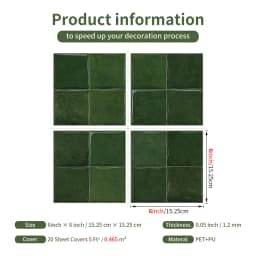 Dark Green Wall Tile Stickers Self-Adhesive PET+PU Waterproof Peel and Stick Backsplash for Kitchen Bathroom Home Decoration