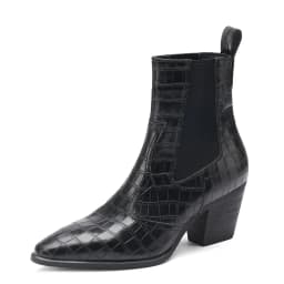 Cowboy Ankle Boots for Women Luxury Cow Split Genuine Leather Block High Heel Elastic Band Short Booties Goth Brown Black Shoes