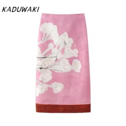 KADUWAK Japanese Classic Blended Print Back Split Straight Skirt Bustier Skirts Retro Versatile Streetwear Bustier Skirt 니트 스커트