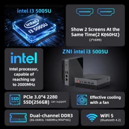 Texhoo MINI PC Intel Core I3 5005U 5th Gen CPU 8G RAM 128G SSD NVMe*2 HDMI*2 Dual LAN 15W Soft Router Signage Office Computer