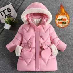 2024 New Winter Keep Warm Girls Jacket Waist Belt Design Detachable Hat Lining Plush Hooded Heavy Coat For Kids