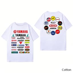 2026 YAMAHA White Oversized Retro Racing Print Cotton T-Shirt Unisex Breathable Biker Street Top