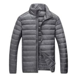 Schinteon Men Ultralight White Duck Down Jacket Thin Stand Collar Solid Color Simple Autumn Outwear