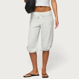 Women Sweatpants Capri Pants Casual Solid Elastic Waist Drawstring Cropped Joggers Long Shorts