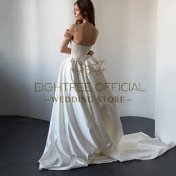 Eightree Boho A-Line Wedding Dresses Strapless Sweep Train Satin Bridal Dress Formal Long Wedding Ball Prom Gowns Customized