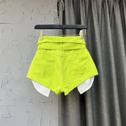 Korean Design High Waisted Wide Leg A-line Shorts Green Denim Hot Pants for Women Jeans