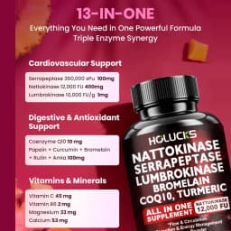 Nattokinase Capsules, with Serrapeptase, Lumbrokinase, Support Inflammation Reduction, Digestion & Circulation for Daily Use
