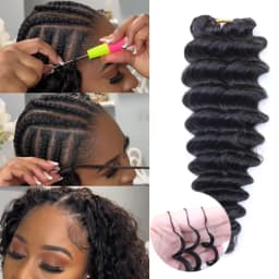 Miracle Knots Deep Curly Feather Crochet 100% Human Hair Invisible Knots Pre Looped Feathered Crochet Human Hair Pre Braided 1B Natural Colored Boho Braids Deep Wave Hair Weave Bundles Remy Human Hair Extensions Free Shipping