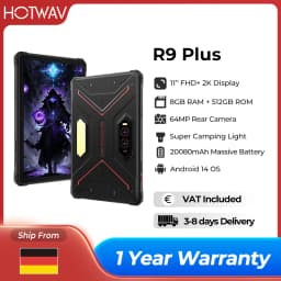 HOTWAV R9 Plus Rugged Tablet 11'' 2K Display 20080mAh Pad 8GB 512GB 64MP Android 14 Tablet PC with Super Camping Light