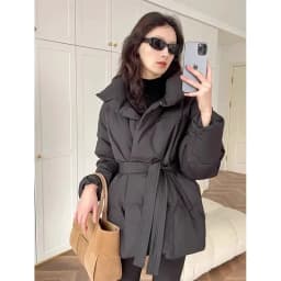 High-end Cotton Coat Winter Warm Jacket Belt Black Cotton-padded Jacket Thick Parkas Trend Design Windproof Outerwear Women Tops