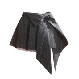 Bow Gray Pleated Skirt Women Lace Patchwork Mini Skirt 2025 Summer Fashion Lolita Style Striped Dot Print Cutecore Skirt Design