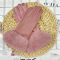 Soft PU Leather Suede Splicing Winter Women Warm Gloves Fashion Elegant Plush Wrist Windproof Thicken Cycling Drive Touch Screen