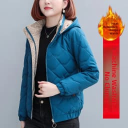 Women's Short down Cotton Jacket Warmth Outerwear Winter Coat plus Size Fluffy Coat Slimming Thickened Long Sleeve Zipper