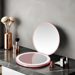 Travel Personalized Small LED Light Cosmetic 2 Side Folding Makeup Compact Pocket Mirror Women Luminous Effect Mini Mirror