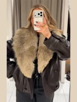 Elegant PU Fur Patchwork Jacket Women Loose Detachable Collar Lapel Double Breasted Jackets Female Fashion Winter Warm Outwear