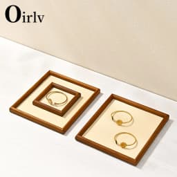 Oirlv Retro Solid Wood Fashion Wood Ring Display Tray Jewelry Stud Earrings Storage Plate Jewellery Counter Showcase Props