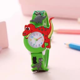 3D stereoscopic dinosaur children's watch equipped with a soft silicone strap with a cartoon style design suitable for students.