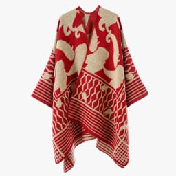 Women Geometric Jacquard Poncho Shawl Oversize Vintage Open Front Faux Cashmere Cape Autumn Winter Casual Travel Warm Wrap