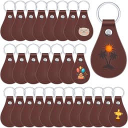 20pcs/set Leather Key Fob Kit DIY Craft PU Blank with Rivets&Key Ring for Laser Engraving Keychain