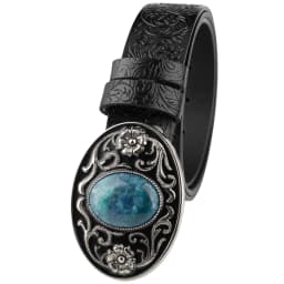 Women's Decorative Buckle Colorful Bead Embossed Split Leather Belt
