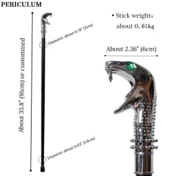 Polished Silver Cobra Head Handle Walking Cane Detachable Green Gem Eye Walking Stick Halloween Cosplay Prop for Men Women