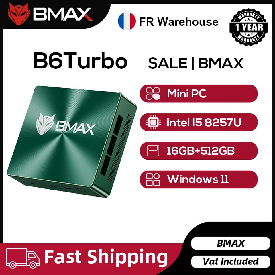 2026 New Model BMAX B6 Turbo MIni PC 16GB DDR4 (Up to 32GB) 512GB SSD (M.2 SSD Slots*2) Intel Core I5 8257U Processor Win11 Pro Dual SSD 4K Mini Desktop Computer
