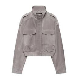 Women's Suede Bomber Jacket Loose Stand Collar Zipper Long Sleeve Elastic Hem Solid Cropped Jackets 2026 Autumn Lady Street Coat