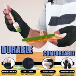 1Pair Copper Compression Arthritis Gloves - Fingerless Hand Support for Carpal Tunnel - Ideal for Typing,Crocheting, Men & Women