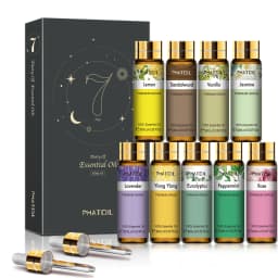 PHATOIL 9PCS Gift Set 10ml Pure Natural Essential Oils Kit Vanilla Sandalwood Lemon Eucalyptus Lavender Rose Essential Oils Set