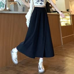 Loose A-Line Midi Skirt Women's plus Size High Waist Padded Fake Two-Piece Pear Shape Slimming Skirt Polyester Fiber